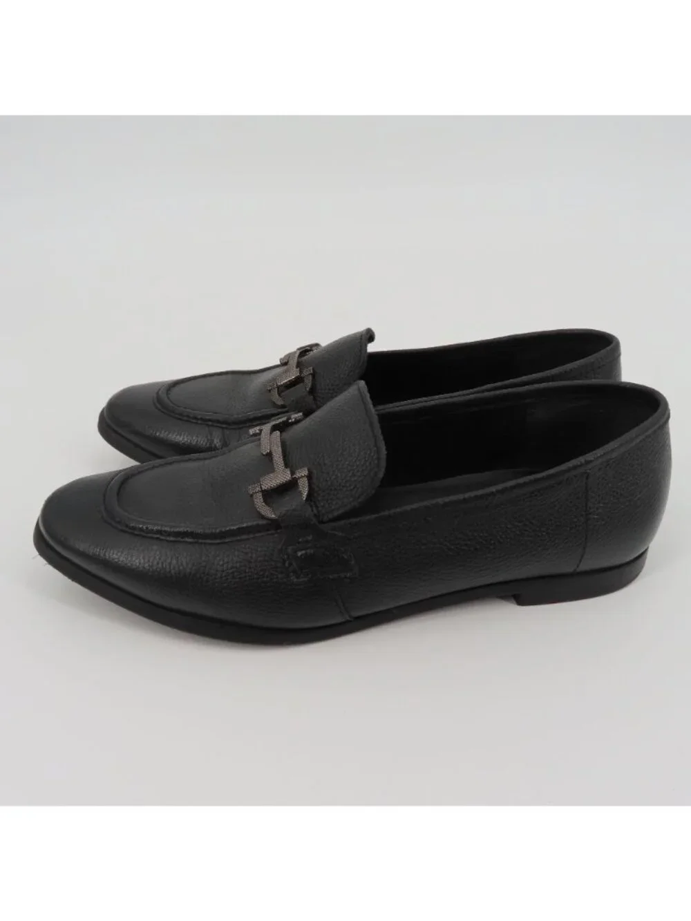Lasocki Womens 36 EU 6 US Black Leather Metal Equestrian Slip On Loafer Shoes